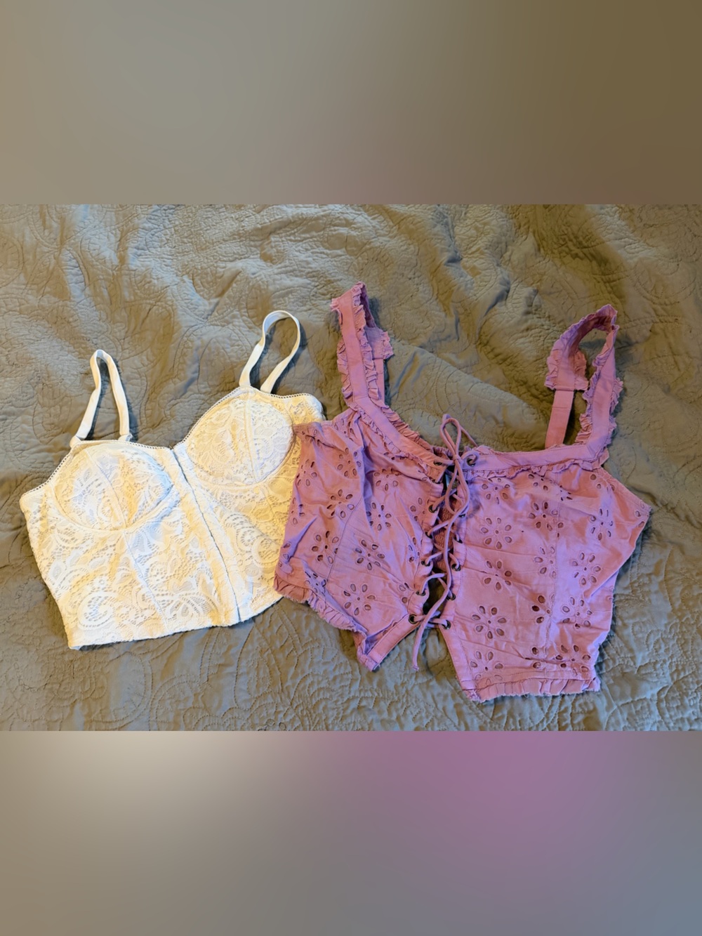 Women’s Lace Bustier Crop Top - White and Purple